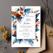 Boho Chic Dusty Blue Terracotta Elegant Wedding Kaart