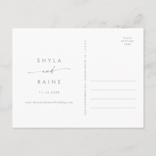 Boho Chic Dusty Blue Wedding Sla de datum op Uitnodiging Briefkaart (Achterkant)