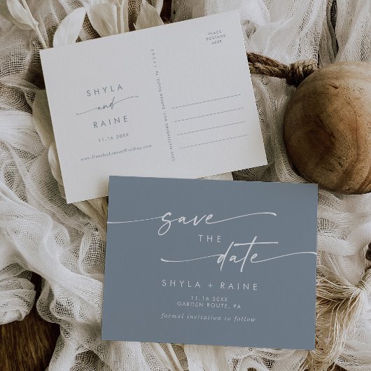 Boho Chic Dusty Blue Wedding Sla de datum op Uitnodiging Briefkaart
