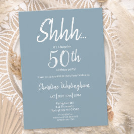 Boho Chic Dusty Blue White Surprise 50th Birthday Kaart