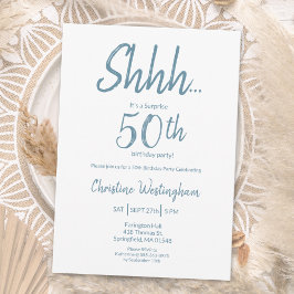 Boho Chic Dusty Blue White Surprise 50th Birthday Kaart