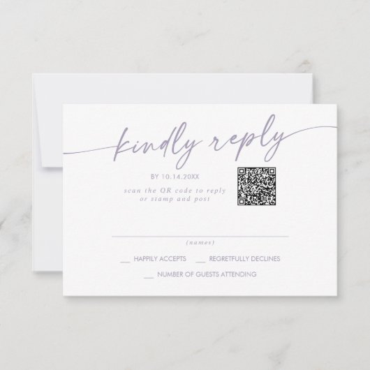 Boho Chic Dusty Paarse Mail In en QR Code RSVP Kaartje (Voorkant)