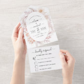 Boho Chic Dusty Pink Desert Wedding All In One Uitnodiging (Afscheurbaar)