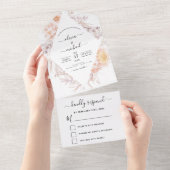 Boho Chic Dusty Pink Desert Wedding RSVP All In One Uitnodiging (Afscheurbaar)