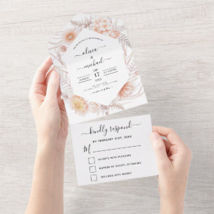 Boho Chic Dusty Pink Desert Wedding RSVP All In One Uitnodiging