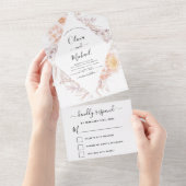 Boho Chic Dusty Pink Desert Wedding RSVP All In One Uitnodiging (Afscheurbaar)
