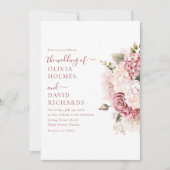 Boho Chic Dusty Roos Hydrangea Bruiloft Kaart (Voorkant)