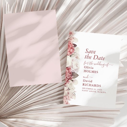 Boho Chic Dusty Roos Hydrangea Bruiloft Save The Date