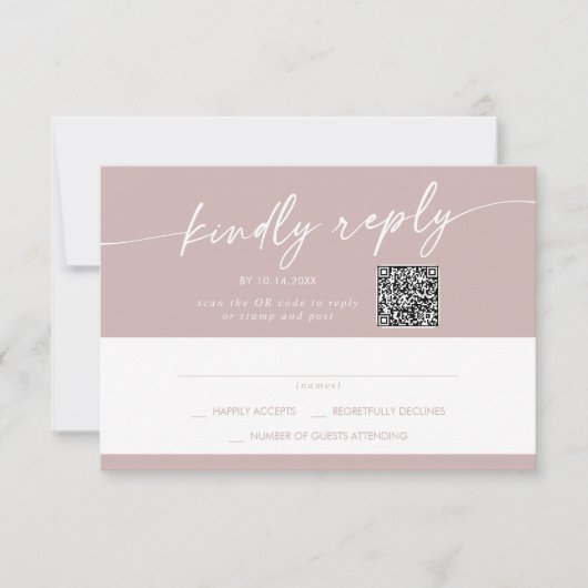Boho Chic Dusty Roos Pink Mail In en QR Code RSVP Kaartje (Voorkant)
