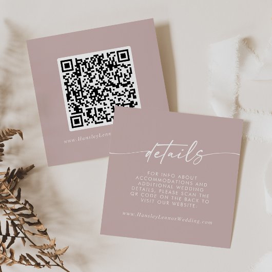 Boho Chic Dusty Roos Roze Bruiloft QR Code Details Informatiekaartje