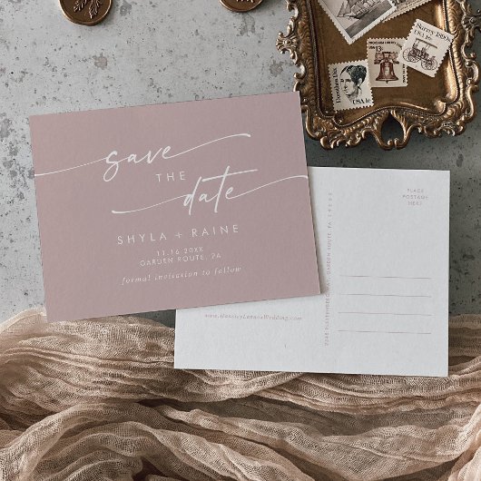 Boho Chic Dusty Roos Roze Bruiloft Save the Date Uitnodiging Briefkaart