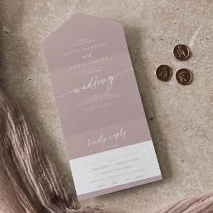 Boho Chic Dusty Roos Roze Maaltijd Keuze RSVP Brui All In One Uitnodiging