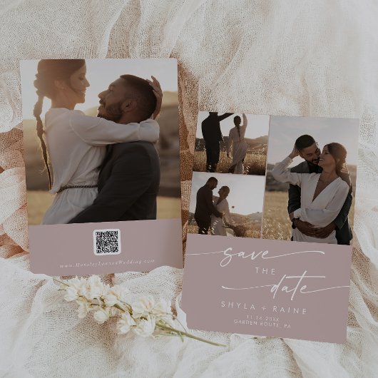 Boho Chic Dusty Roos Roze Multi Foto QR Code Save The Date