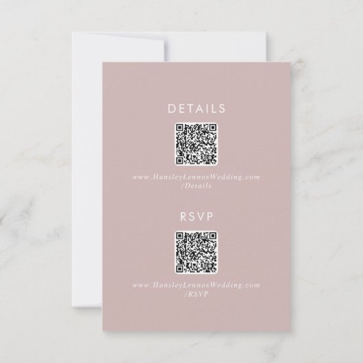 Boho Chic Dusty Roos Roze QR Code Details RSVP Kaartje (Achterkant)