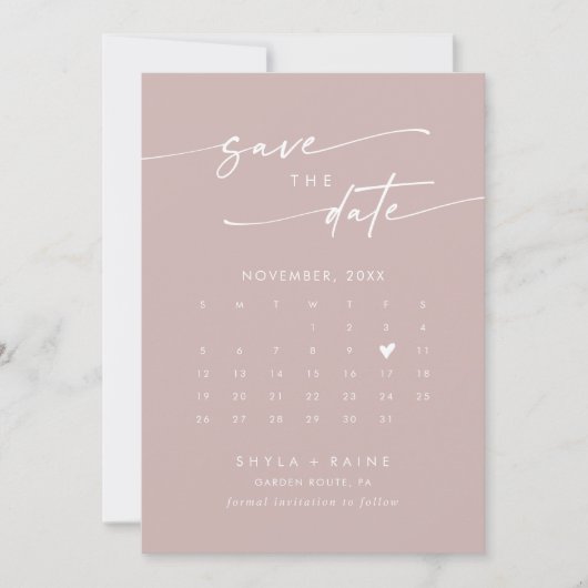 Boho Chic Dusty Roos Roze QR Code Fotokalender Save The Date (Voorkant)
