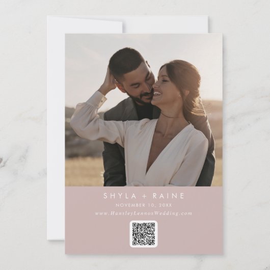 Boho Chic Dusty Roos Roze QR Code Fotokalender Save The Date (Achterkant)