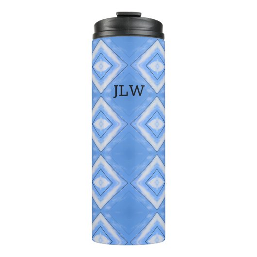 Boho Chic Dye Blue en White Thermal Tumbler Thermosbeker (Voorkant)