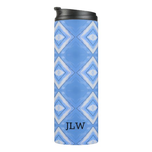 Boho Chic Dye Blue en White Thermal Tumbler Thermosbeker (Geroteerd rechts)