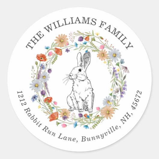 Boho Chic Easter Bunny Waterverf Wildbloemen Ronde Sticker (Voorkant)