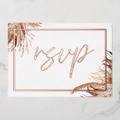 Boho Chic Echte Roze Gouden Folie Bruiloft RSVP Uitnodiging (Voorkant)