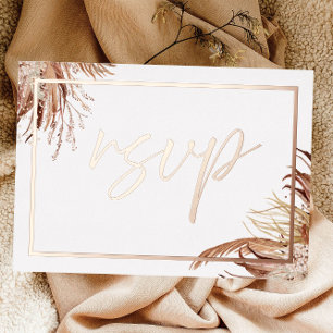 Boho Chic Echte Roze Gouden Folie Bruiloft RSVP Uitnodiging