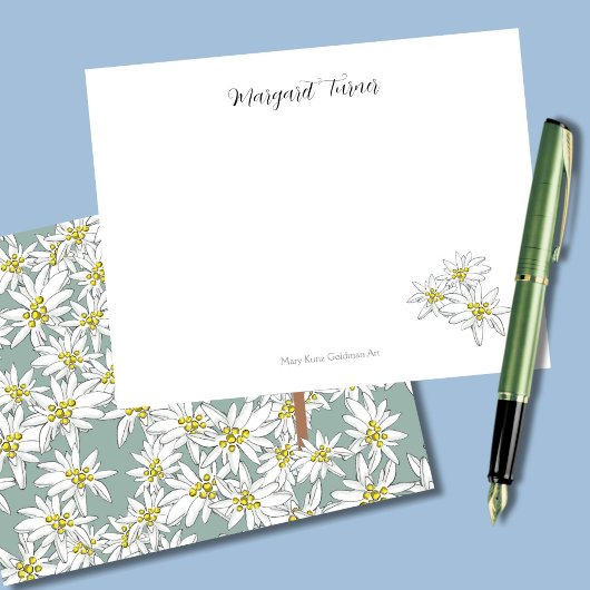 Boho Chic Edelweiss Alpine Wildflower Sage Green Bedankkaart