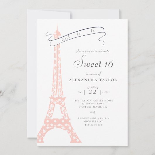 Boho Chic Eiffel Paris Blush Polka Dots Sweet 16 Kaart (Voorkant)