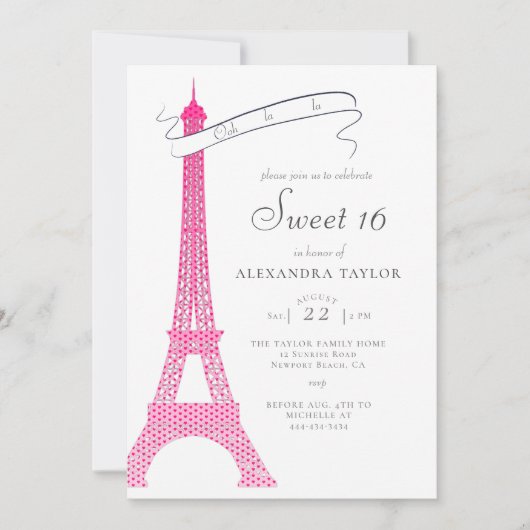 Boho Chic Eiffel Paris Simple Calligraphy Sweet 16 Kaart (Voorkant)