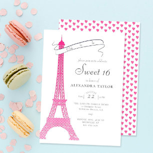 Boho Chic Eiffel Paris Simple Calligraphy Sweet 16 Kaart