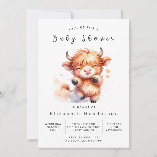Boho Chic Elegant Koe Baby shower Kaart (Voorkant)