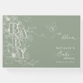 Boho Chic Elegant Sage Green Floral Baby shower Gastenboek