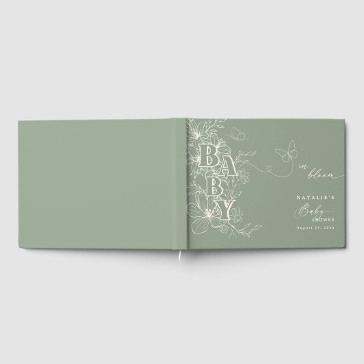 Boho Chic Elegant Sage Green Floral Baby shower Gastenboek (Volledig)