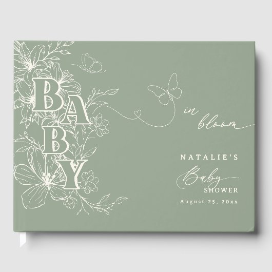 Boho Chic Elegant Sage Green Floral Baby shower Gastenboek (Voorkant)
