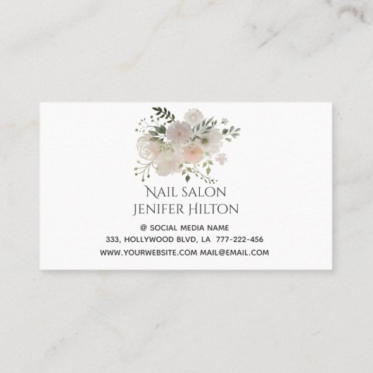 Boho chic elegant soft roze waterverf florale nage visitekaartje (Achterkant)