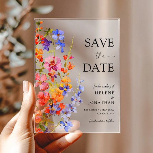 Boho Chic Elegant Wildflower Wedding Save The Date Acryl Uitnodigingen