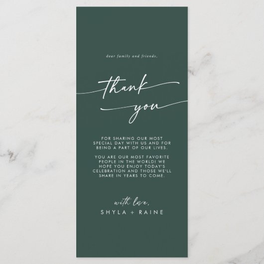 Boho Chic Emerald Green Bedankt en bruiloft Menu (Achterkant)