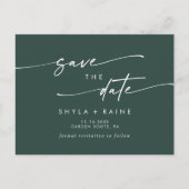 Boho Chic Emerald Green Bruiloft Save the Date Uitnodiging Briefkaart (Voorkant)