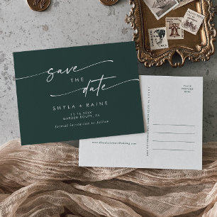 Boho Chic Emerald Green Bruiloft Save the Date Uitnodiging Briefkaart