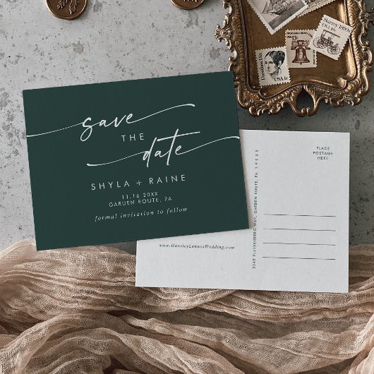 Boho Chic Emerald Green Bruiloft Save the Date Uitnodiging Briefkaart