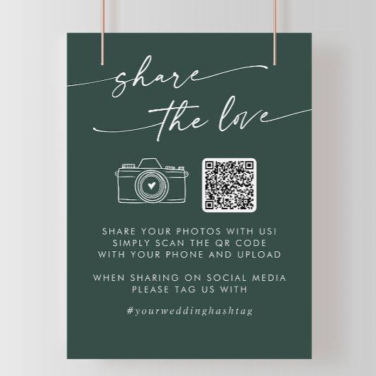 Boho Chic Emerald Green Deel de liefde QR-code Perfect Poster