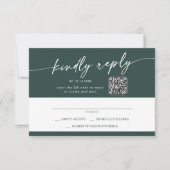 Boho Chic Emerald Green Mail In en QR Code RSVP Kaartje (Voorkant)
