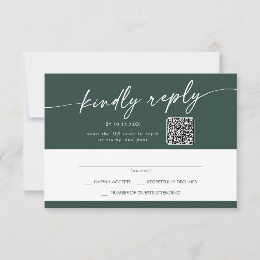 Boho Chic Emerald Green Mail In en QR Code RSVP Kaartje (Voorkant)