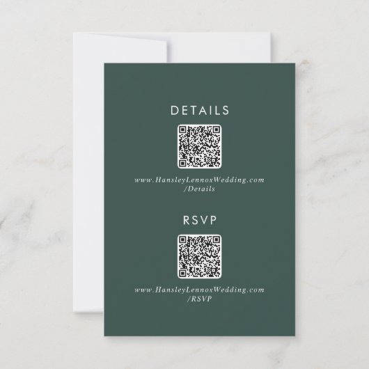 Boho Chic Emerald Green QR Code Details RSVP Kaartje (Achterkant)