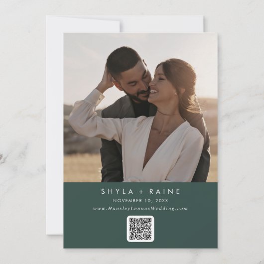 Boho Chic Emerald Green QR Code Fotokalender Save The Date (Achterkant)