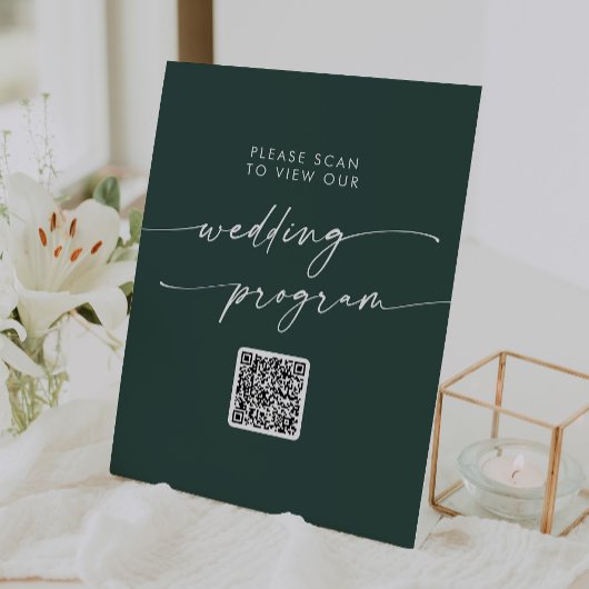Boho Chic Emerald Green QR Code Trouwprogramma Reclamebord Met Voetstuk