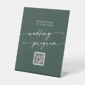 Boho Chic Emerald Green QR Code Trouwprogramma Reclamebord Met Voetstuk (Voorkant)