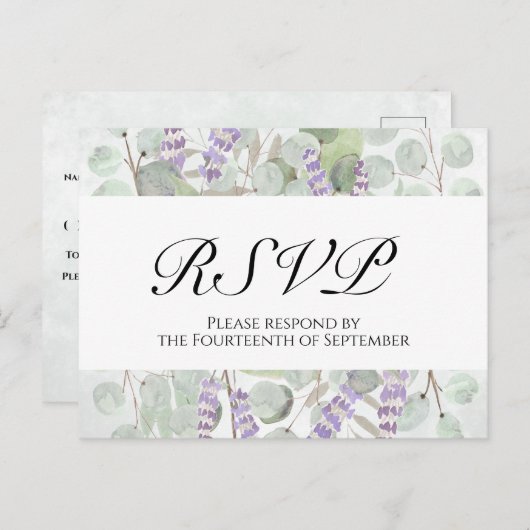 Boho Chic Eucalyptus & Lavendel Bruiloft RSVP Briefkaart (Voorkant / Achterkant)