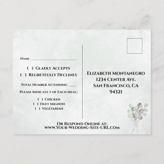 Boho Chic Eucalyptus & Lavendel Bruiloft RSVP Briefkaart (Achterkant)