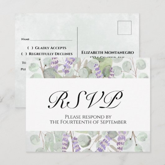 Boho Chic Eucalyptus & Lavender Trouw RSVP Briefkaart (Voorkant / Achterkant)