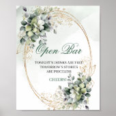 Boho Chic Eucalyptus Open Bar Bord Groen Goud Poster (Voorkant)
